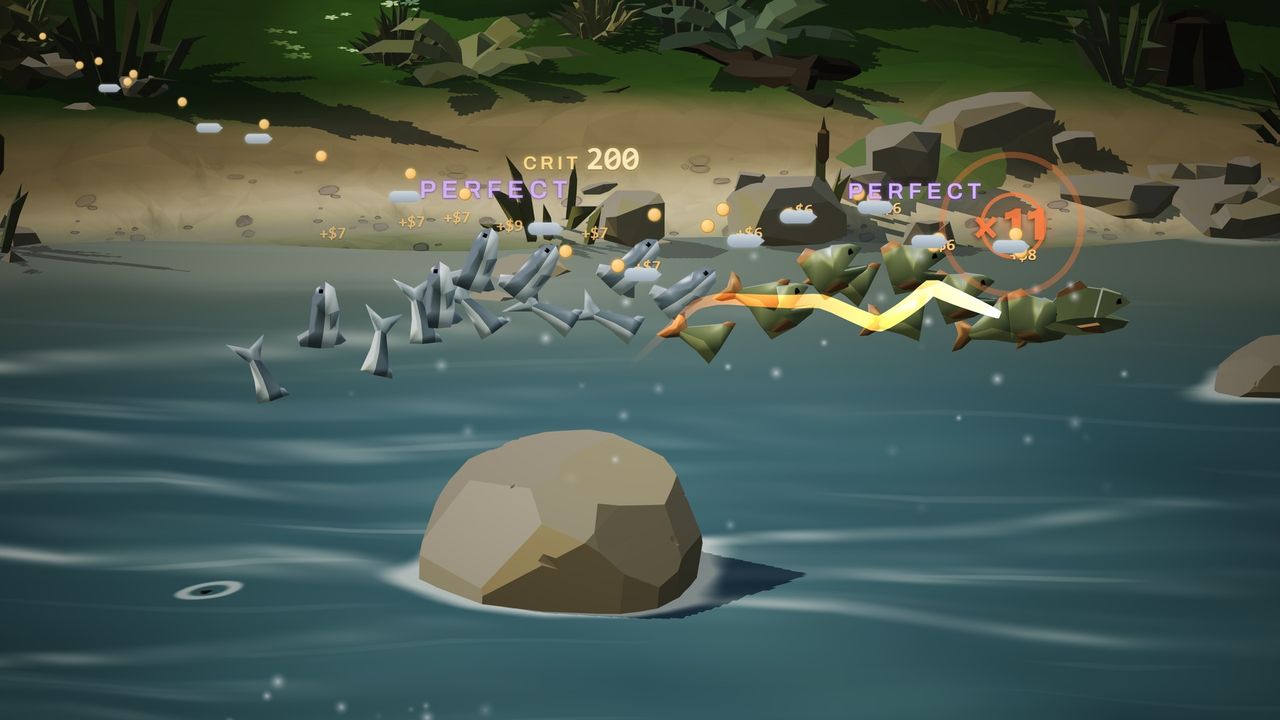 Twelve fish taken in one stroke, the combo ring at eleven, carcasses falling in a row.