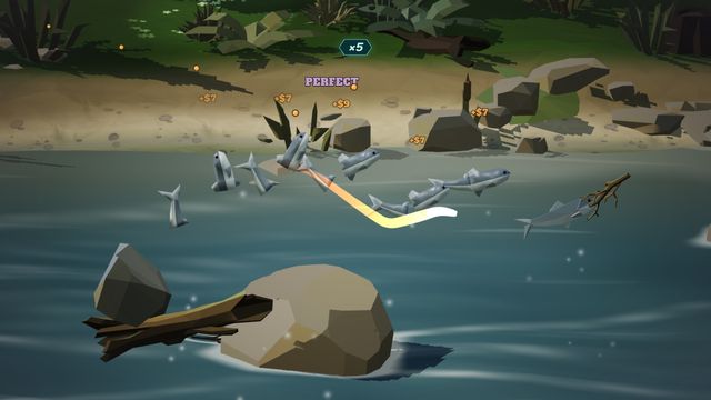 A school of salmon cut in one swipe over the river: PERFECT, a x5 combo and $7 a fish.