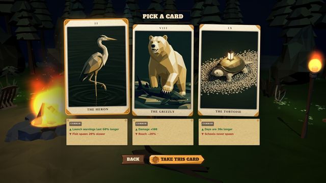 PICK A CARD at camp: The Heron, The Grizzly and The Tortoise, each with an upside and a downside.