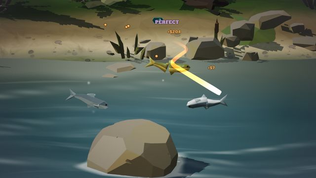 A golden salmon cut in mid-air: PERFECT, +$204.