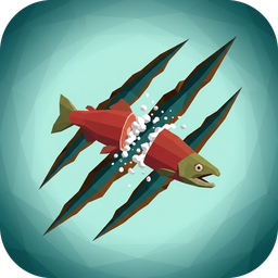 The app icon: a sockeye salmon cut by claw marks on a teal rounded tile.
