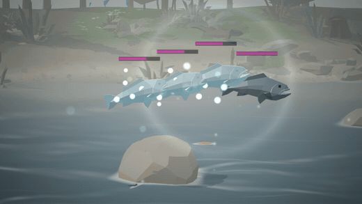 A frost swipe freezes four big fish in the fog.