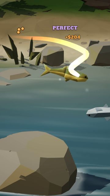 A golden fish cut mid-air for a PERFECT.